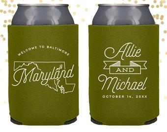 Maryland State Wedding Welcome Can Cooler Beer Cozy Favor for Bags or Welcome Party