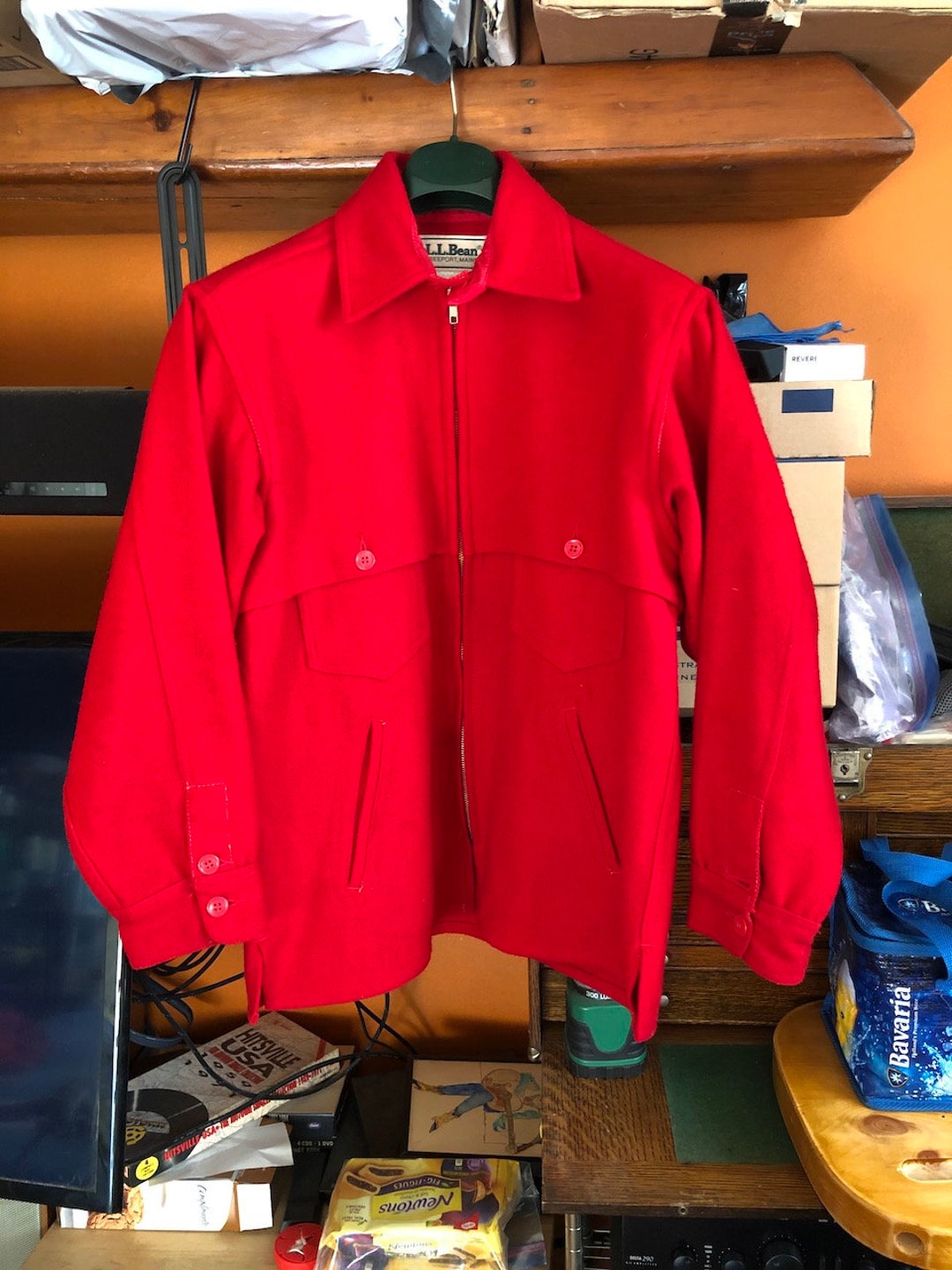 LL Bean, Vintage Red Wool Hunting Jacket 1980s Mackinaw Size M or L ...