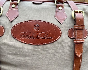 Vintage Brooks Brothers Canvas Leather Gladstone Bag, Holland