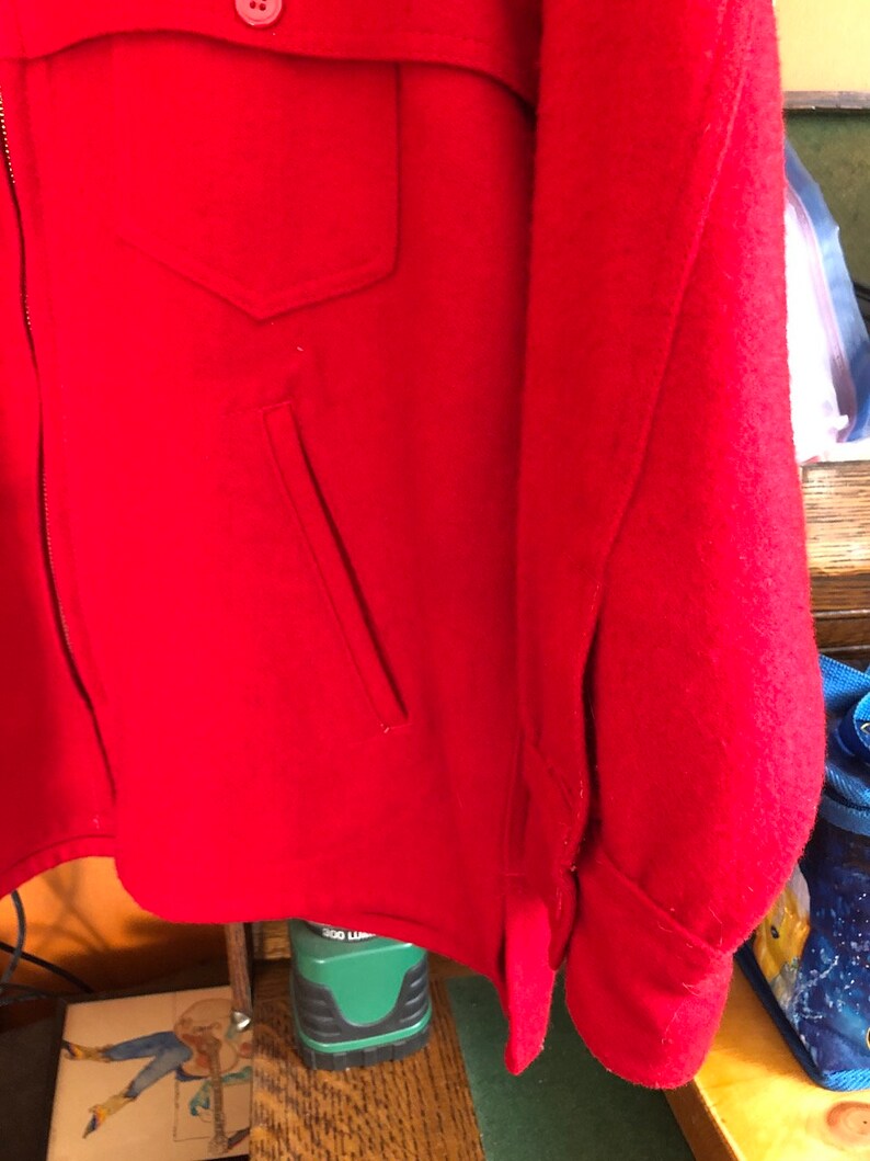 LL Bean, Vintage Red Wool Hunting Jacket 1980s Mackinaw Size M or L Lumberjack Jacket