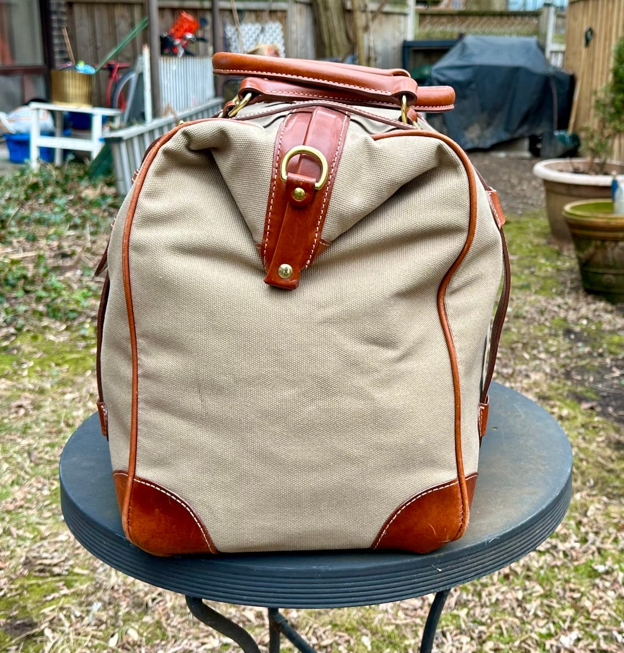 Vintage Brooks Brothers Canvas Leather Gladstone Bag, Holland 