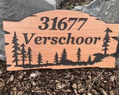 Custom Wood Signs Personalized Outdoor Welcome Sign Rustic Cedar Camp Sign Address House Numbers Pine Trees Family Name FREE SHIPPING