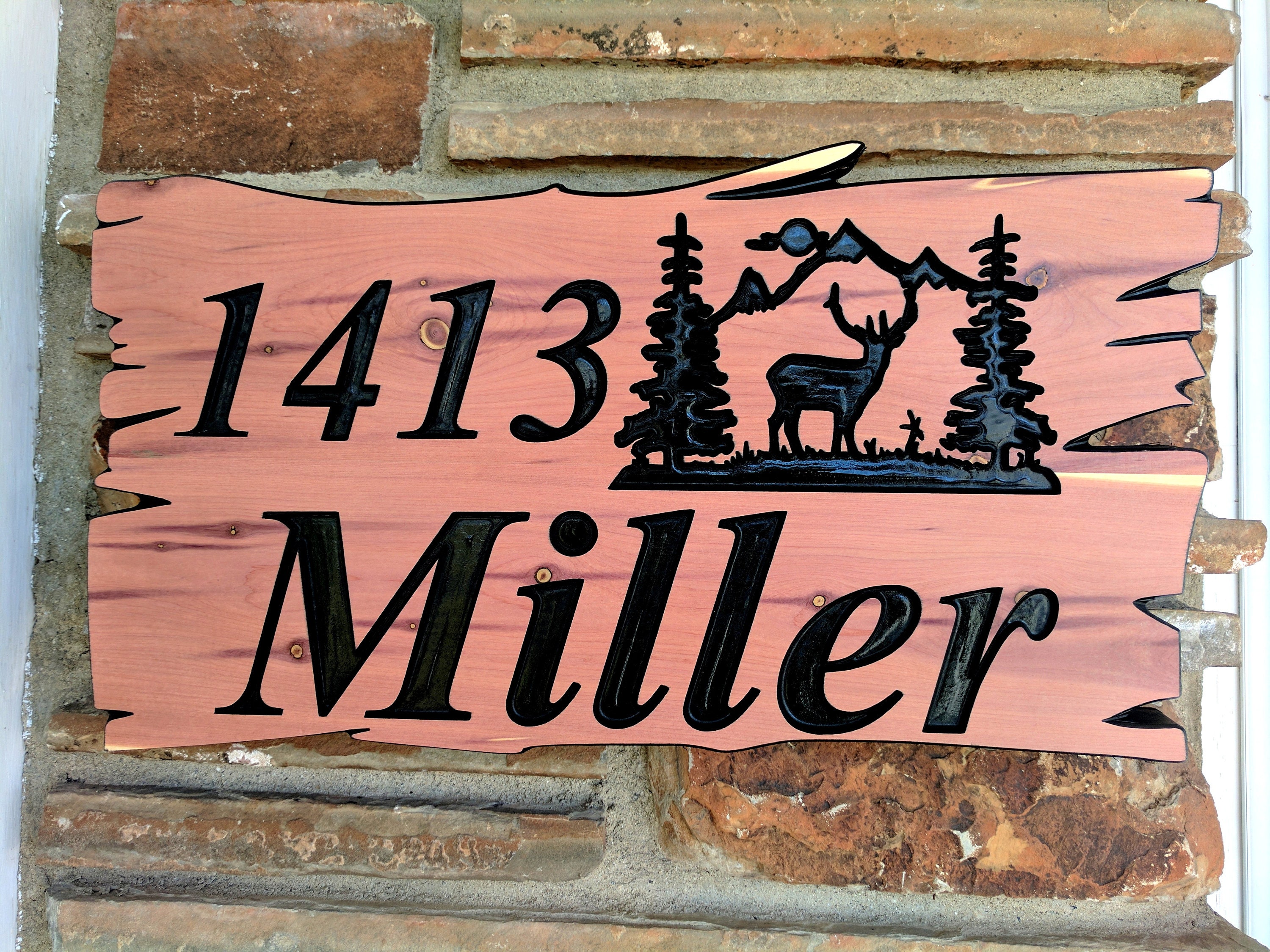 Carved Wood Signs, Personalized Wood Sign, Custom Wood Signs,   Engraved Wood Sign, Address Housewarming/Elk Pine Trees/Welcome Sign