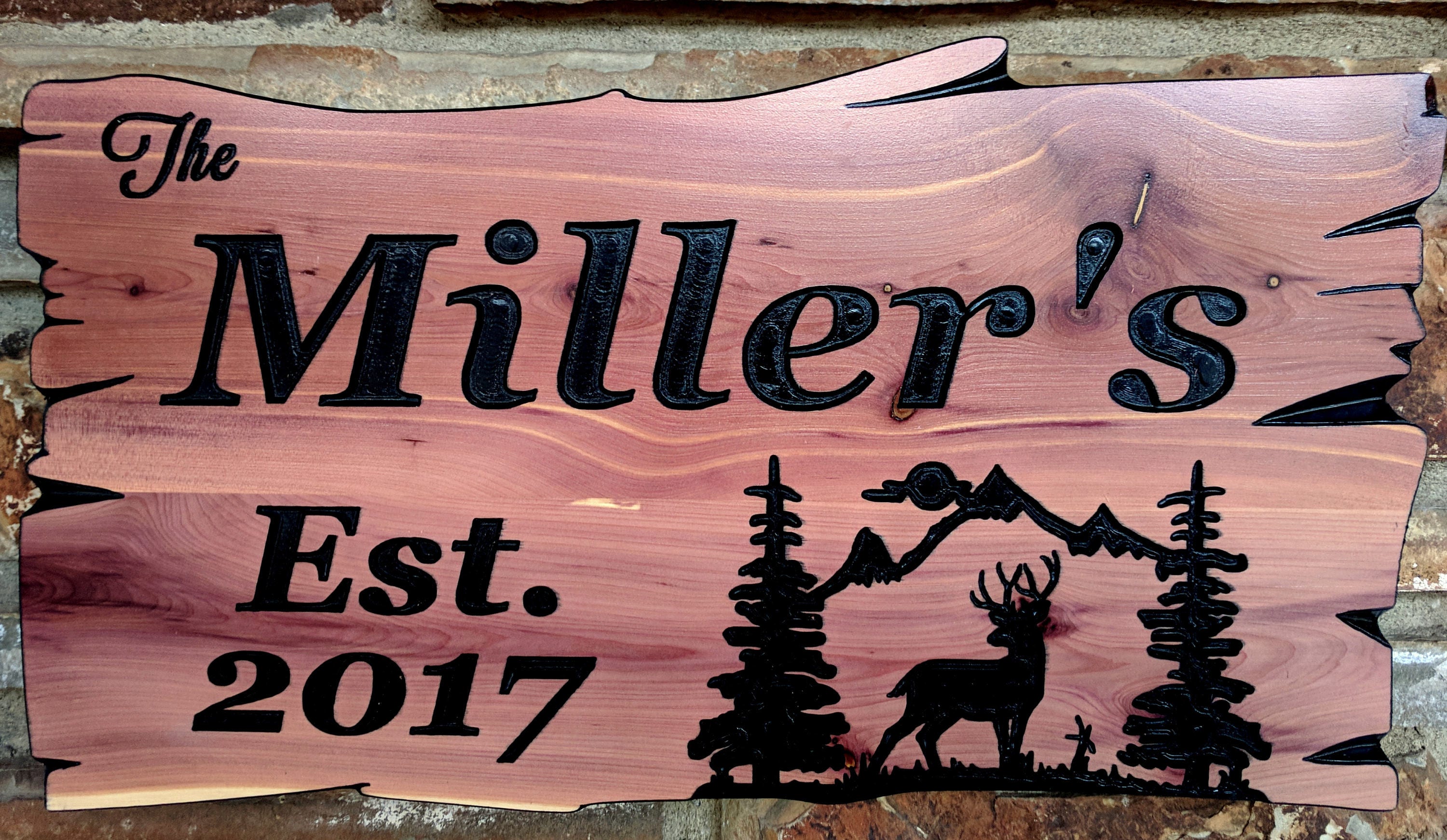 Custom Wood Sign, Family Name Sign, Rustic Home Decor Welcome Sign, Farmhouse Sign, Outdoor Wood Signs, Mountains Deer Pine Trees Farmhouse