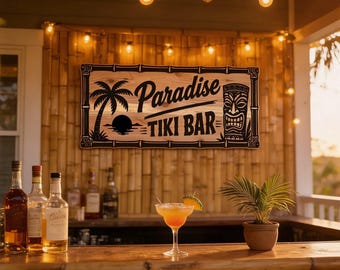 Tiki Bar Personalized Wood Indoor or Outdoor Sign with Custom Name Text