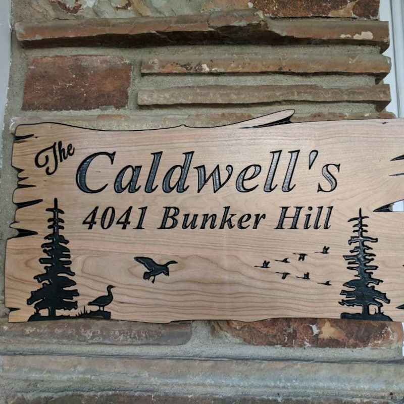 Carved Wood Signs, Personalized Wood Sign, Custom Wood Signs   Engraved Wood Sign, Address Housewarming/Ducks Trees/Welcome Sign