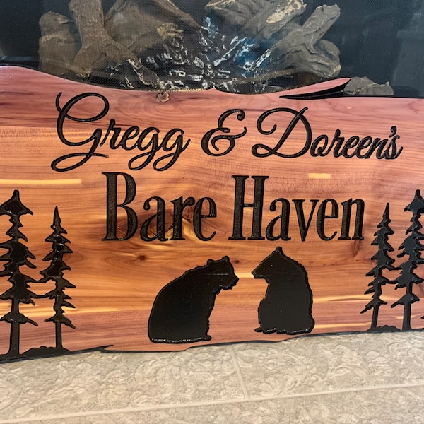 Custom Wood Signs Personalized Engraved Welcome Sign Outdoor Signs Camp Signs Address House Numbers Bears Pine Trees Family Name Carved  101