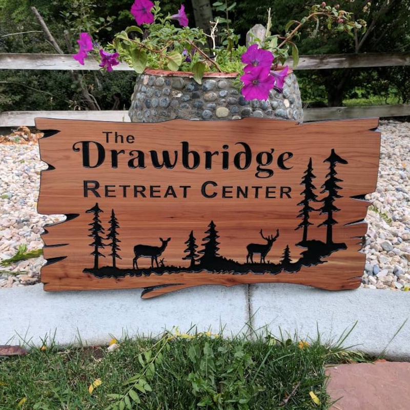 Custom Outdoor Wood Signs, Personalized Farmhouse Decor Welcome Sign, Wood Wall Art Address House Numbers Elk Pine Trees Family Name