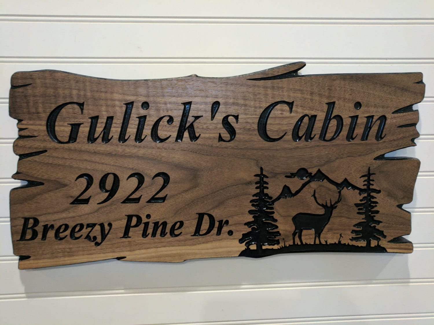 Custom Wood Sign, Family Name Sign, Rustic Home Decor Welcome Sign, Farmhouse Sign, Outdoor Wood Signs, Mountains Deer Pine Trees Farmhouse