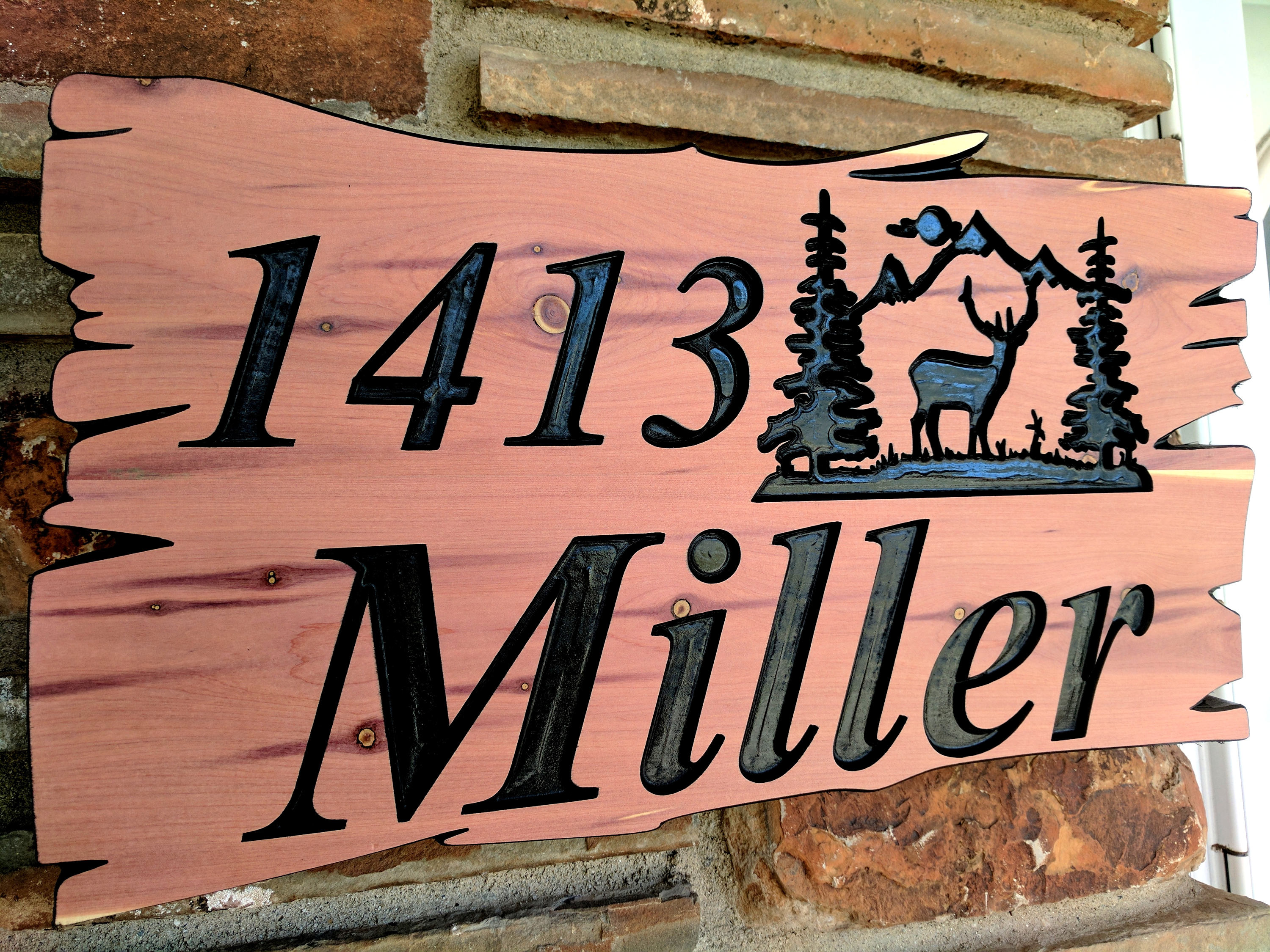 Carved Wood Signs, Personalized Wood Sign, Custom Wood Signs,   Engraved Wood Sign, Address Housewarming/Elk Pine Trees/Welcome Sign