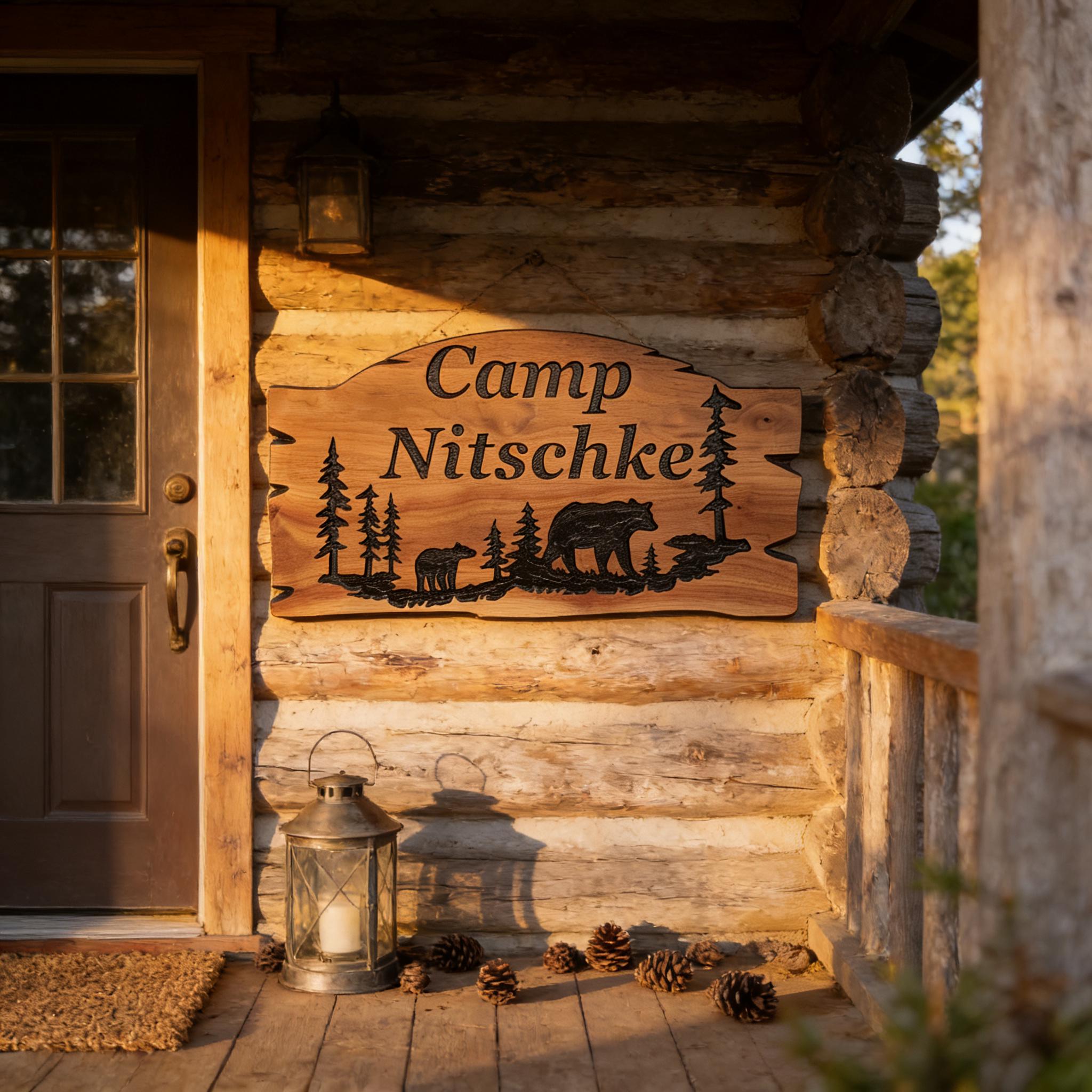 Rustic Wood Welcome Sign: Personalized Cabin Name With Bears and Pine Trees  - Etsy