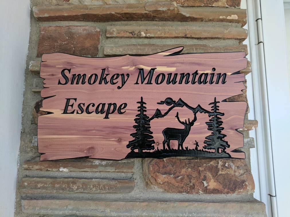 Custom Wood Sign, Family Name Sign, Rustic Home Decor Welcome Sign, Farmhouse Sign, Outdoor Wood Signs, Mountains Deer Pine Trees Farmhouse
