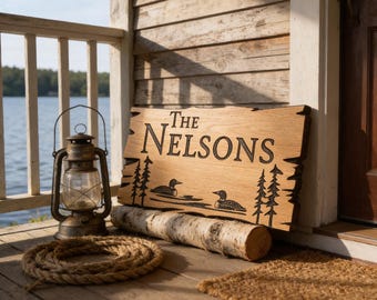 Lake House Wood Sign, Personalized Rustic Beach House Family Name Sign for Outdoor
