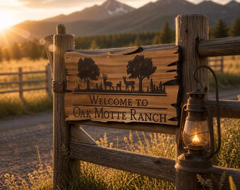 Personalized Outdoor Wood Sign Engraved with Family Name, Established Date, Deer and Oak Trees FREE SHIPPING
