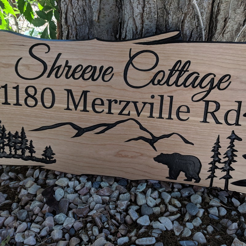 Carved Wood Signs Personalized Wood Sign Custom Wood Signs Engraved Wood Sign Address Housewarming Bear Pine Tree Welcome Sign