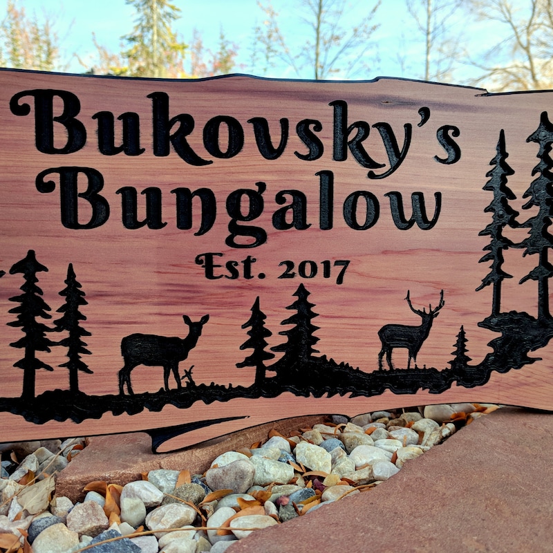 Carved Wood Sign, Personalized Wood Sign, Custom Wood Signs, Engraved Sign, Elk Pine Trees, Welcome Sign/Outdoor