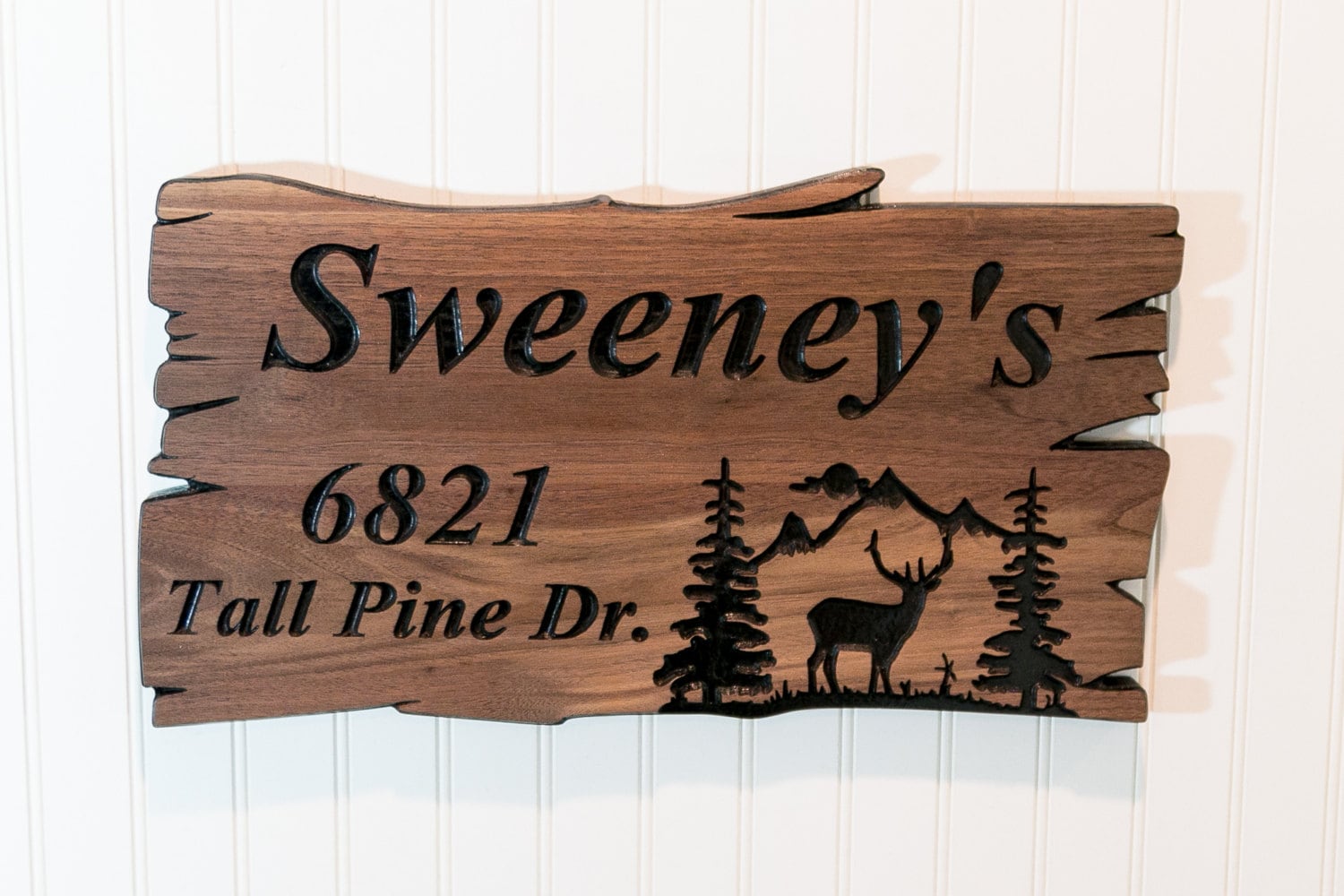Custom Wood Sign, Family Name Sign, Rustic Home Decor Welcome Sign, Farmhouse Sign, Outdoor Wood Signs, Mountains Deer Pine Trees Farmhouse