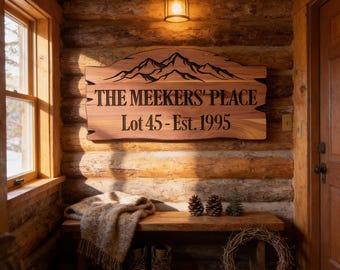 Personalized Mountain Wood Sign: Custom Family Name Cabin Decor