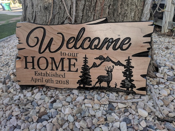 Cabin Wood Sign, Carved and Painted Welcome to Our Home, Custom - Etsy