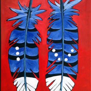 Two Blue Jay Feathers Original Print Signed By Artist Etsy