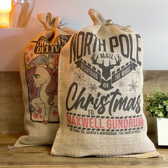 USA MADE Personalized Santa Sack Christmas Sack made From Traditional Burlap Bag Christmas Tree Etsy