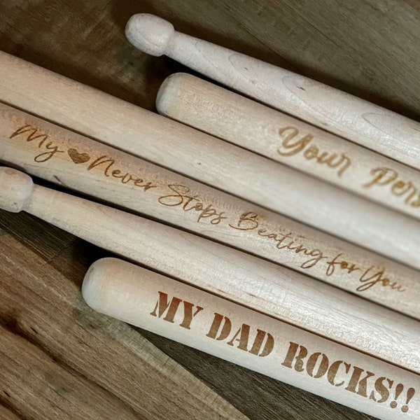 Personalized Drumsticks Pair, Engraved Drumsticks,  Custom Laser Engraved 5A Maple Drumsticks,  Custom Music Gift, Drum Stick Gifts