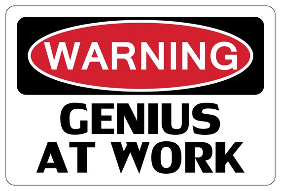 "Warning Genius at Work" Laminated Funny Sign