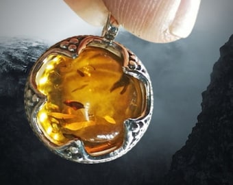 Silver Gotland Filigree Amber Ball Pendant