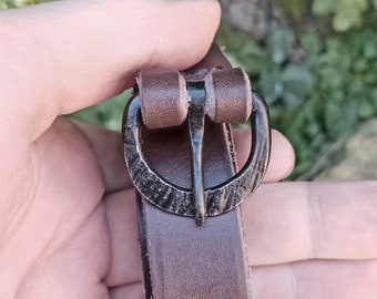 Long Leather Viking / Medieval Belt with Hand-Forged Iron Buckle - 20mm (0.75 inch) Width