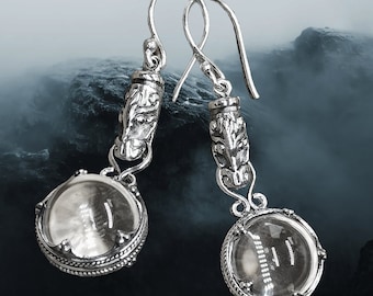 Silver Dragon Head Gotlandic Crystal Ball Earrings