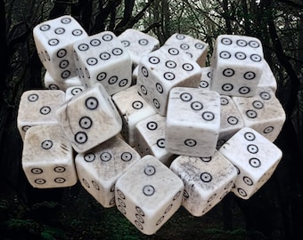 Large Bone Dice with Black Dot & Ring Markings - Authentic Viking-Style Gaming Accessories