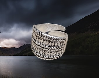 Decorated Silver Replica Viking Ring