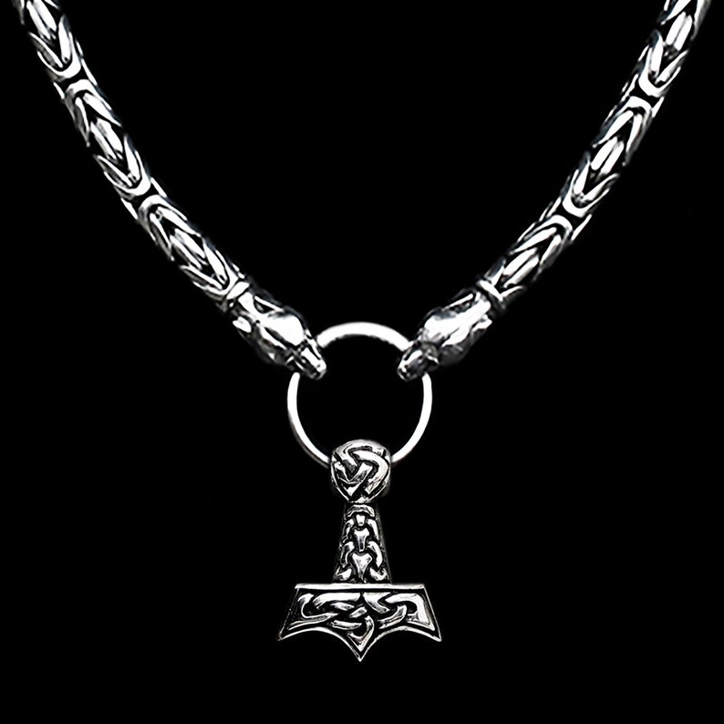 8mm Thick Silver King Chain Thors Hammer Necklace Ferocious Etsy