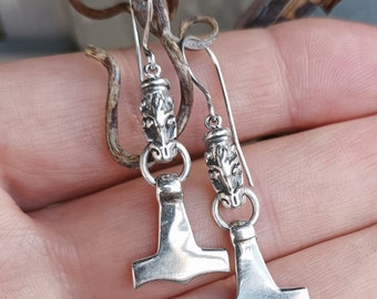 Silver Gotland Dragon Thors Hammer Earrings