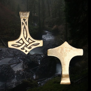Bronze Thors Hammer Pendant with Knotwork Design