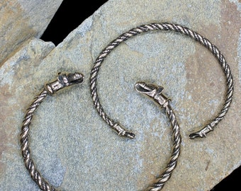 Twisted Bronze Bracelet With Icelandic Wolf Heads