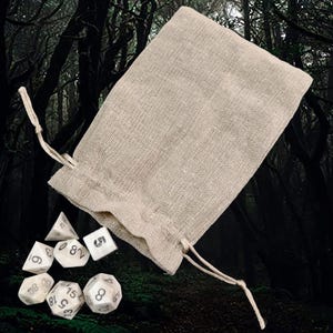 Full Set of 7 Large Bone DnD Dice Set  with Hessian Pouch