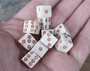 Medium Bone Dice With Brown Dot and Rings Marks