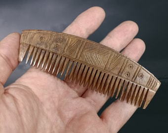 Handcrafted Wooden Viking Comb with Ornate Curved Back - Historical Reenactment Grooming Tool