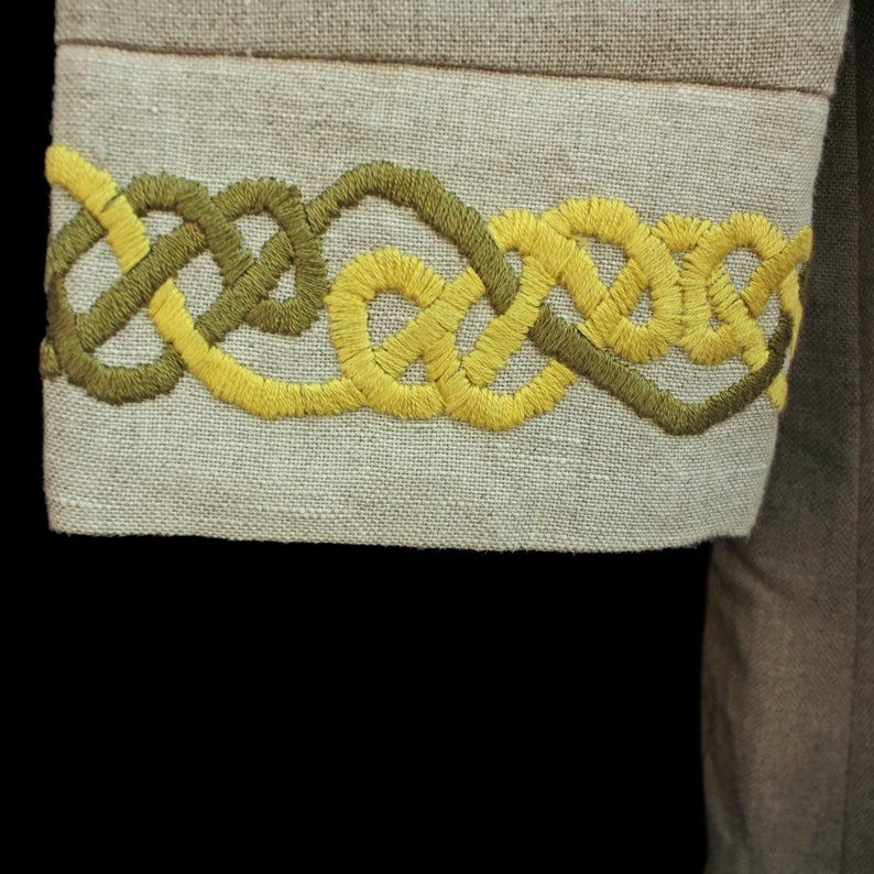 Unique Natural Linen Viking Womens Dress with Wool Embroidery