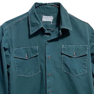 Vintage Green Work Shirt - Vintage Green Button Up - Vintage Dark Green Shirt - Vintage Work shirt - 70s Work Shirt - Green White Stitching