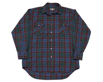 Vintage Dark Blue and Green Plaid Button Up Shirt - Vintage Plaid Shirt -80s Plaid - Green Plaid shirt - Blue Plaid Shirt - 90s Plaid Shirt