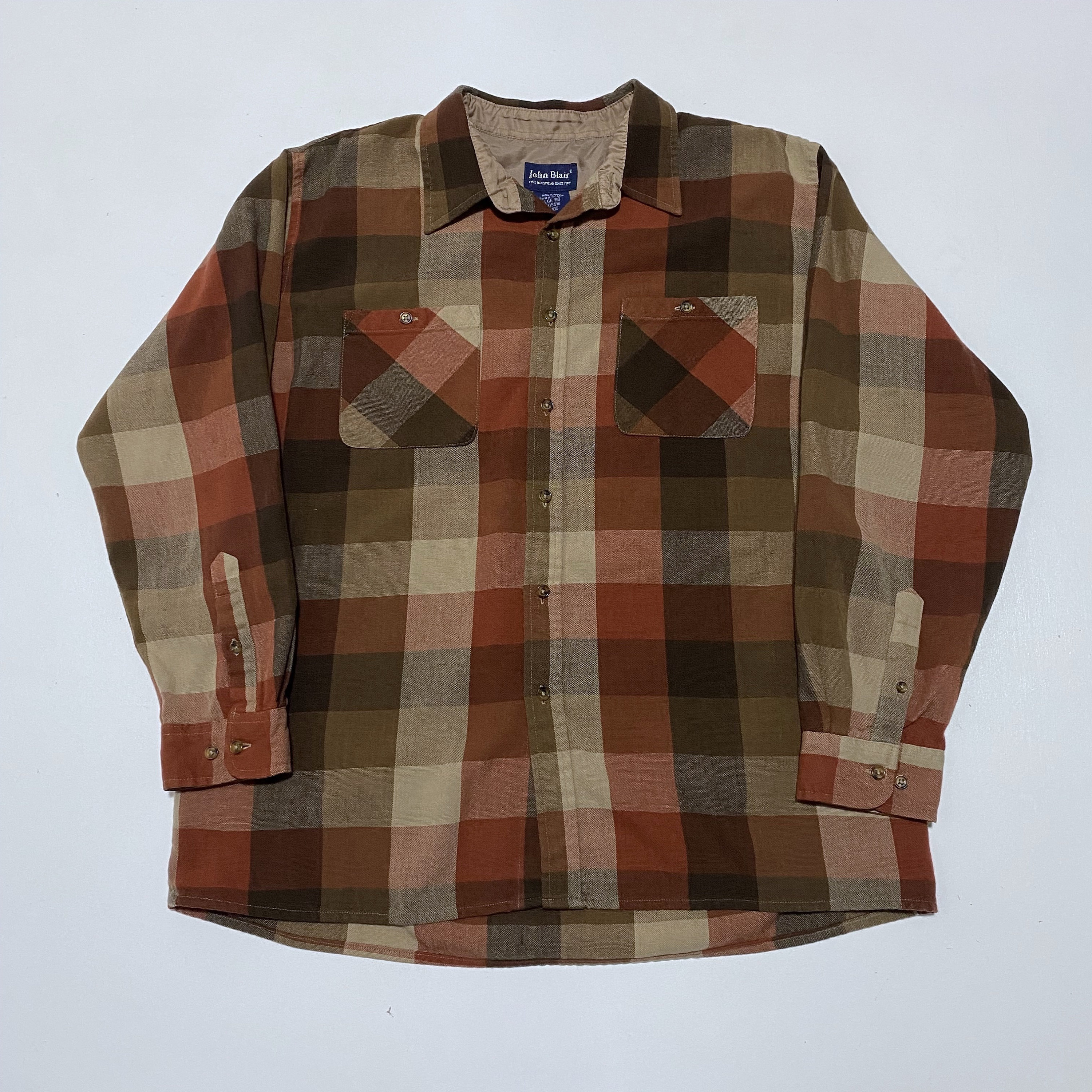 Vintage Brown Plaid Button Up Shirt - Vintage Plaid Shirt - Brown Plaid Shirt - Vintage John Blair - Vintage Brown and Orange Plaid Shirt