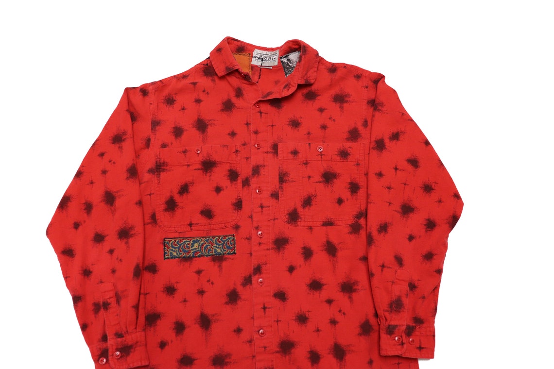 Vintage Red Pattern Shirt Bright Red Button up Vintage Red Etsy