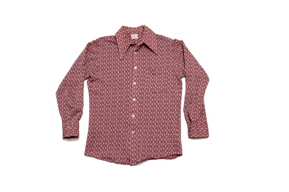 60s Button Up Shirt - Vintage Red and White Button