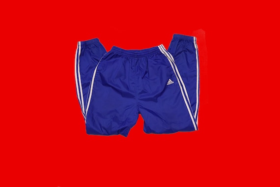 90s Blue and White Adidas Track Pants - 90s Track