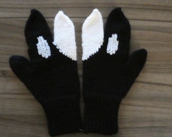 100% Wool Orca Mittens Large Sized