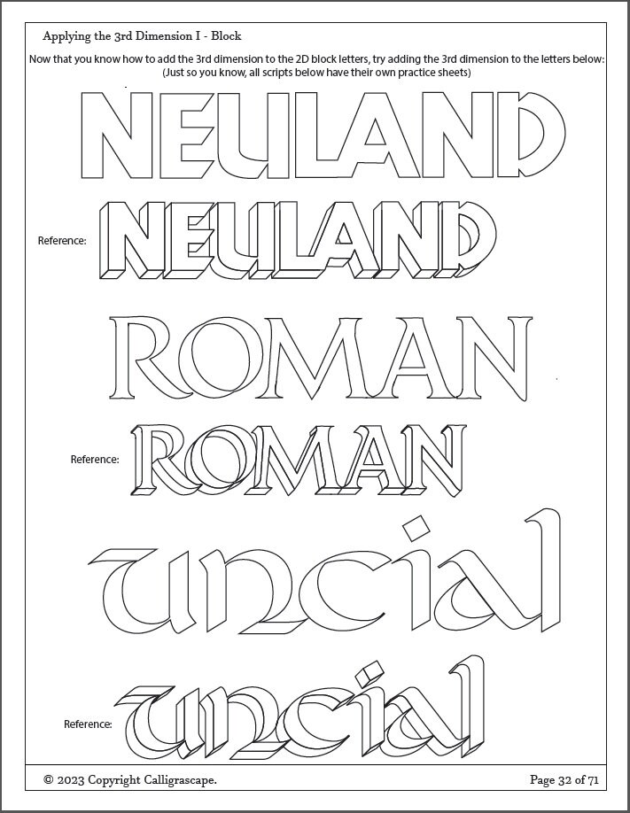 Master Class 3D Lettering Practice Sheets: 2D & 3D Handlettering, With ...