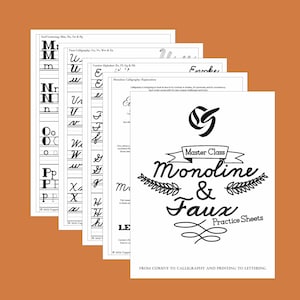 Master Class Monoline Calligraphy and Faux Calligraphy Practice Sheets: From Cursive to Calligraphy and Printing to Lettering