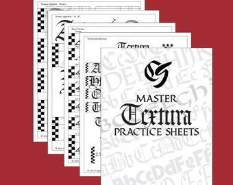 Master Textura Calligraphy Practice Sheets - Blackletter / Broad Edge